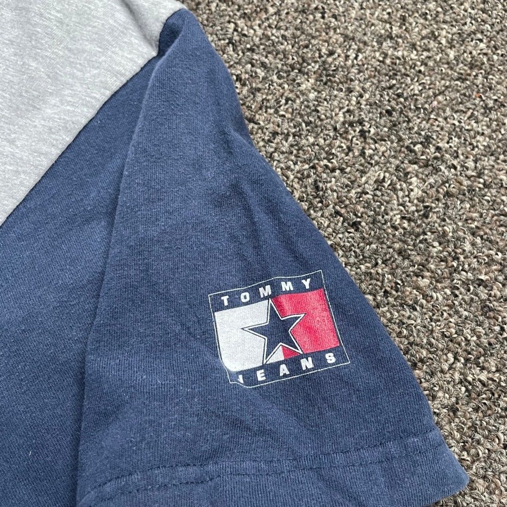 Vintage Tommy Jeans T Shirt Mens Large Colorblock Grey Red Blue Made in USA 90s - Picture 7 of 8